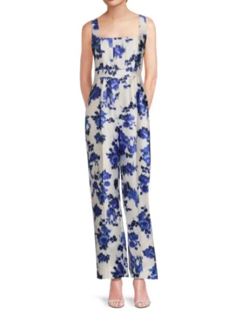 Zac Posen Blue Floral Mikado Jumpsuit Size 10 Wide Leg NWT